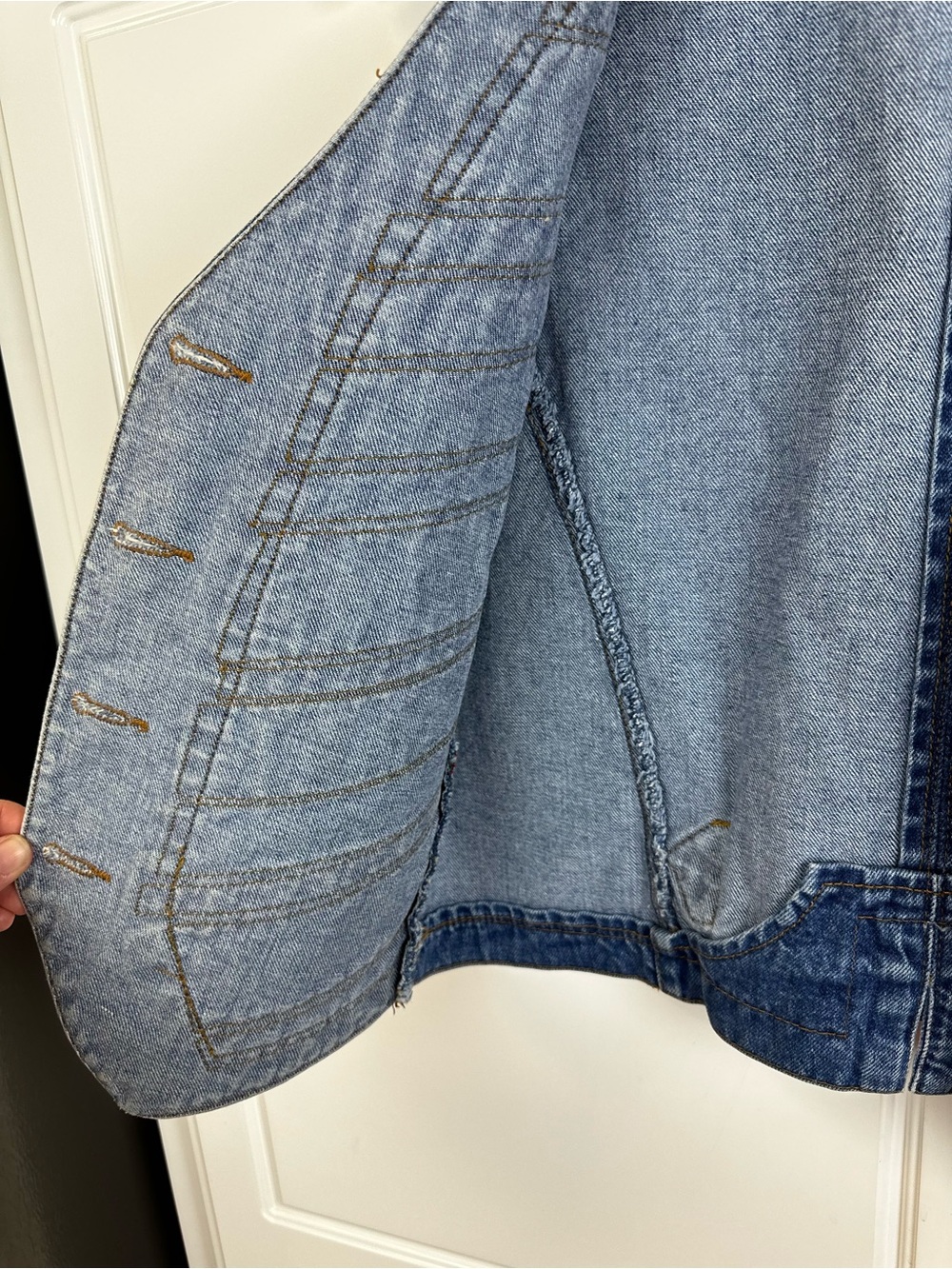 Pierre Cardin Denim Vest with Multi-Color Embroidered Panels - Picture 8 of 10